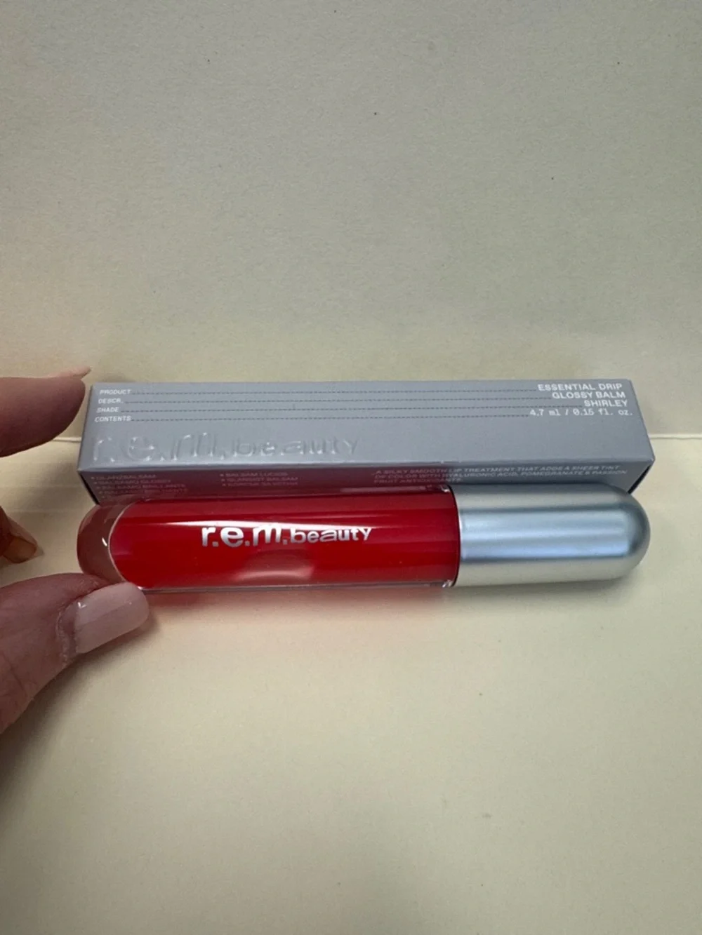 REM r.e.m. beauty Essential Drip Glossy Balm in Shirley True Red 0.15oz $20 NIB